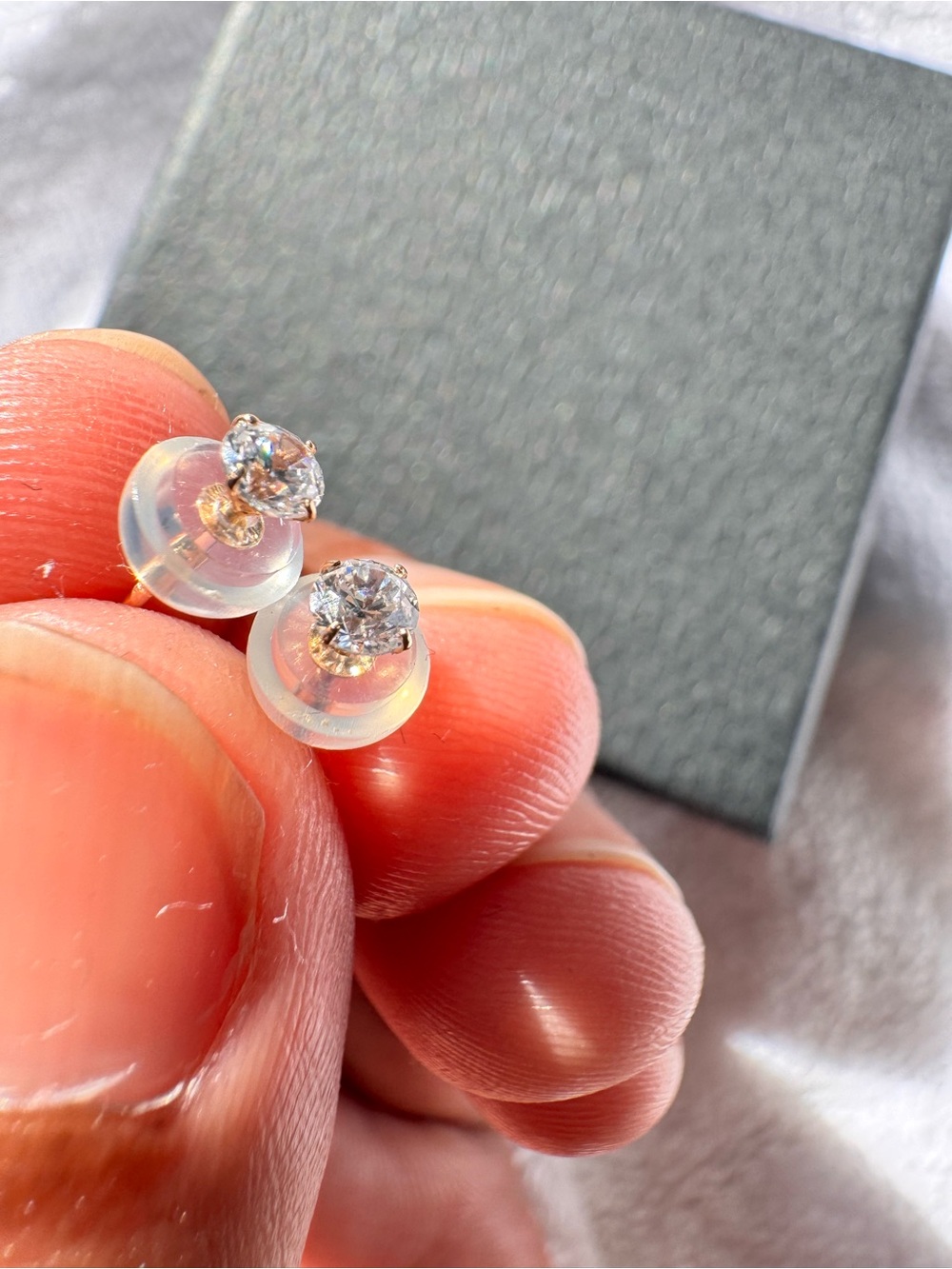 14K Gold Moissanite Stud Earrings - Classic White Gold Tone - Picture 4 of 7